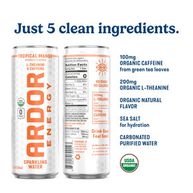 ARDOR Energy Tropical Mango 12-pack promotes ready-to-drink energy for study or workouts.