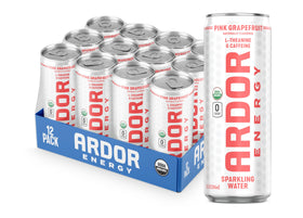 ARDOR Energy pink grapefruit can close-up, showcasing clean energy without sugar.
