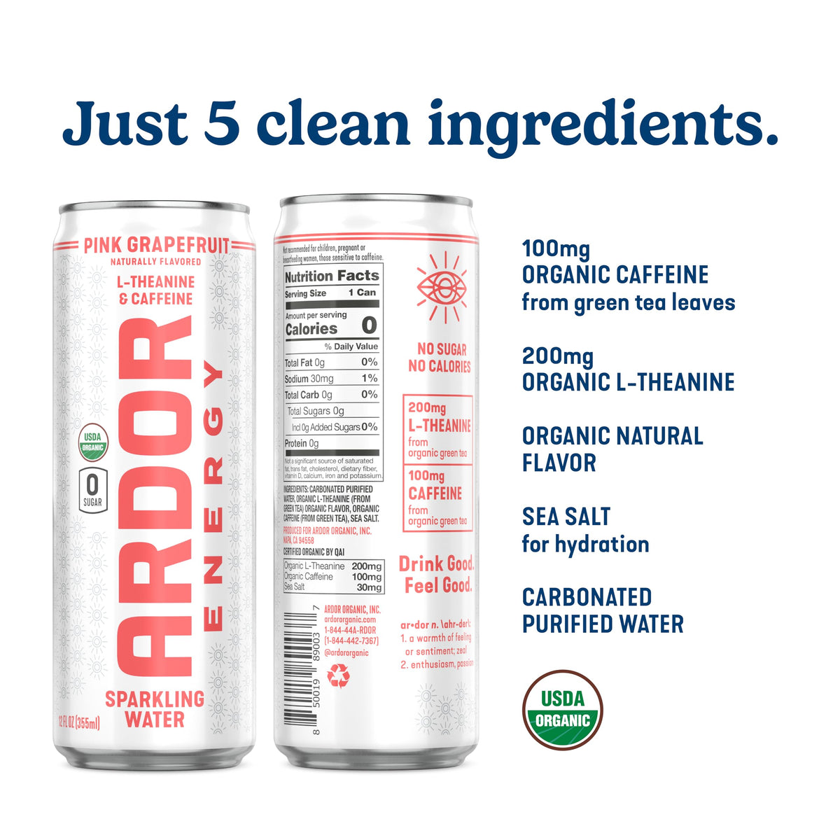 ARDOR Energy pink grapefruit pack-12oz, portable for study, workouts, or commutes.