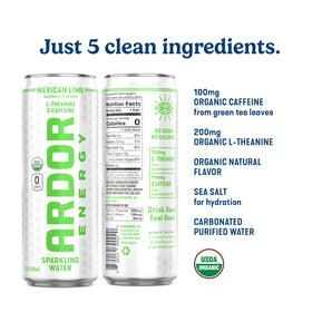 ARDOR ingredients label highlighting green tea caffeine and L-Theanine