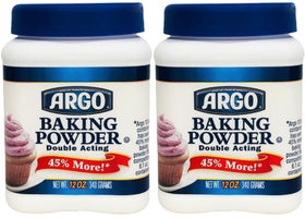 ARGO Baking Powder label shows two 12-ounce tins for fresh baking.