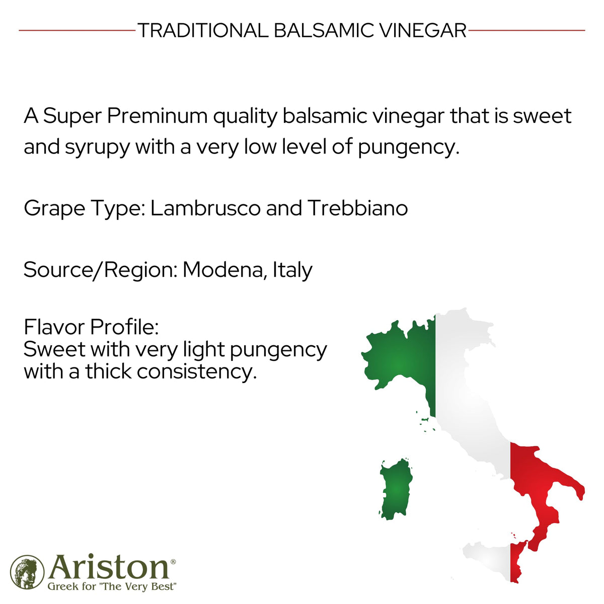 Ariston Modena balsamic vinegar label signals authentic Italian heritage and craft.