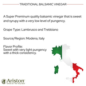 Ariston Modena balsamic vinegar label signals authentic Italian heritage and craft.