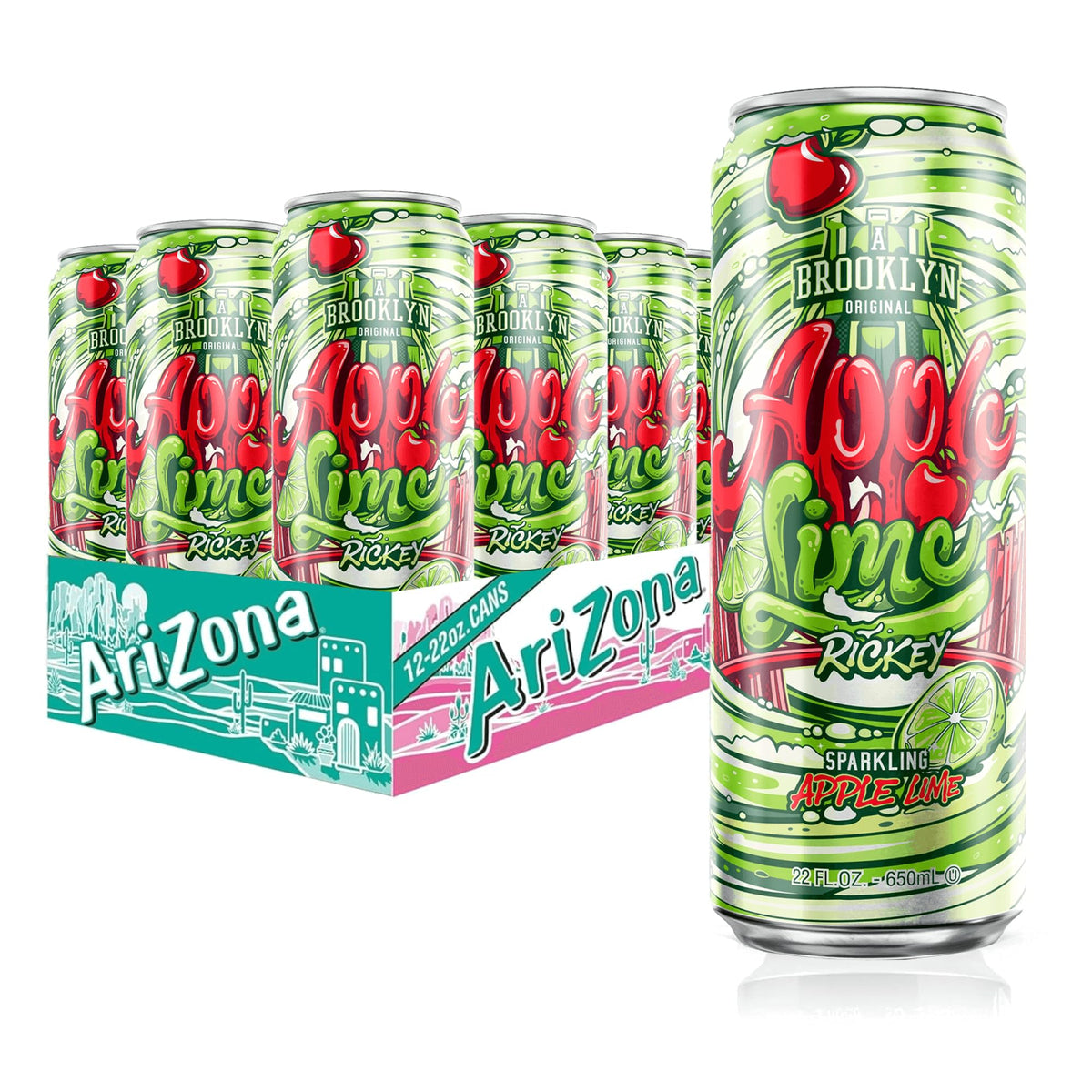 AriZona Apple Lime Rickey can being poured for a refreshing break.
