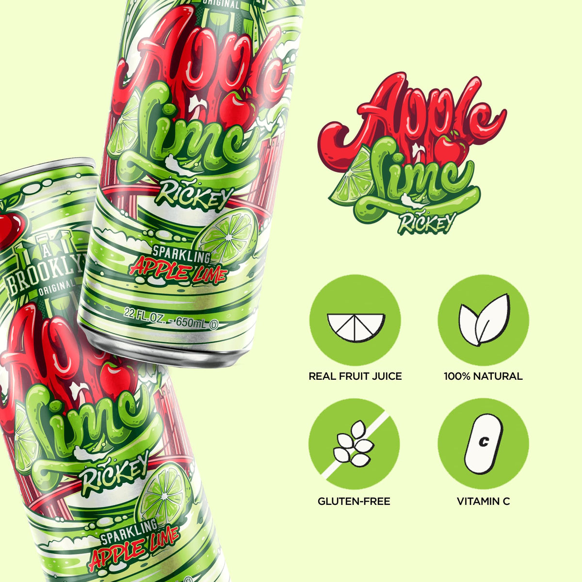 AriZona Apple Lime Rickey can on display ready to share bold lime flavor.