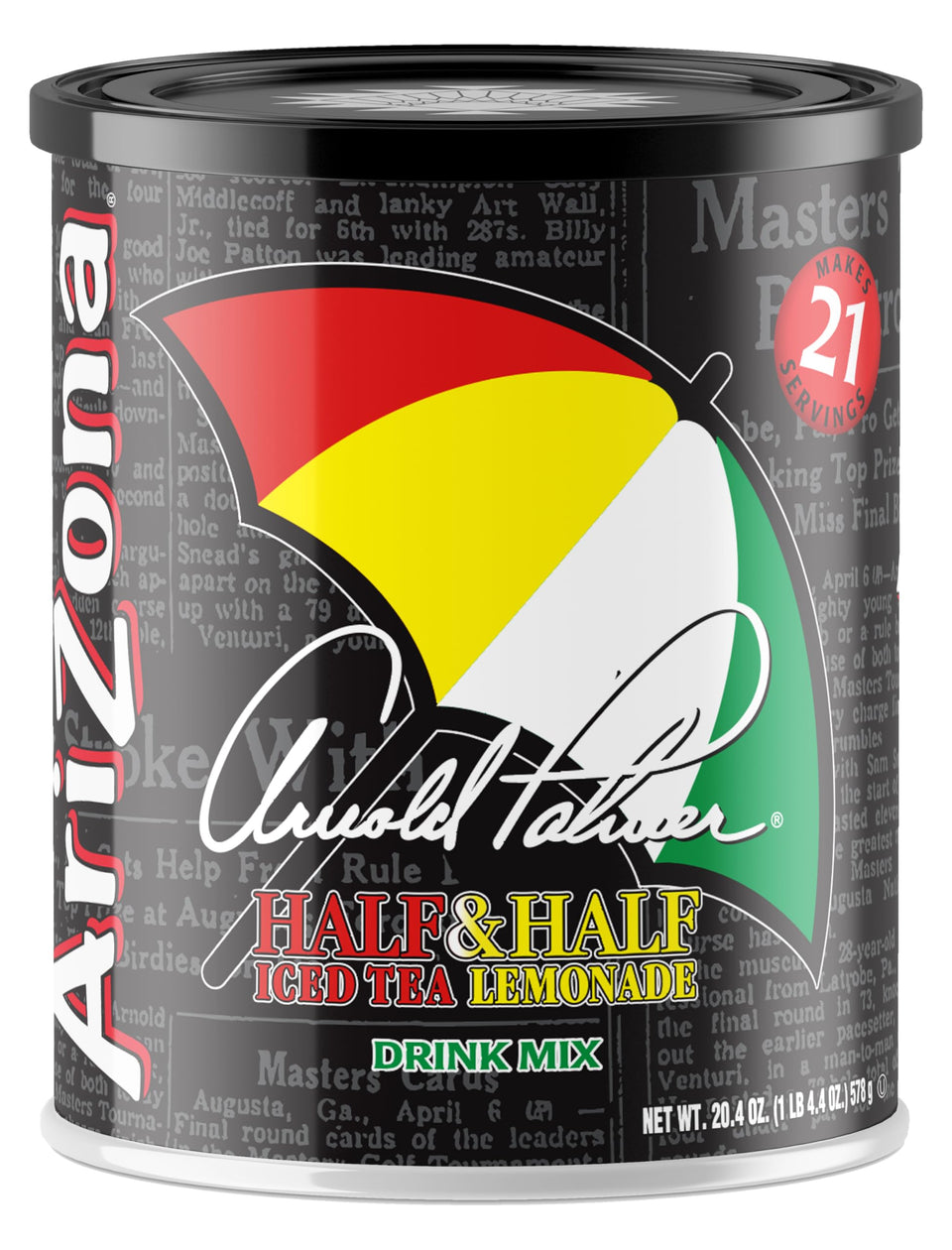 AriZona Arnold Palmer powder canister on a kitchen counter for quick mix.