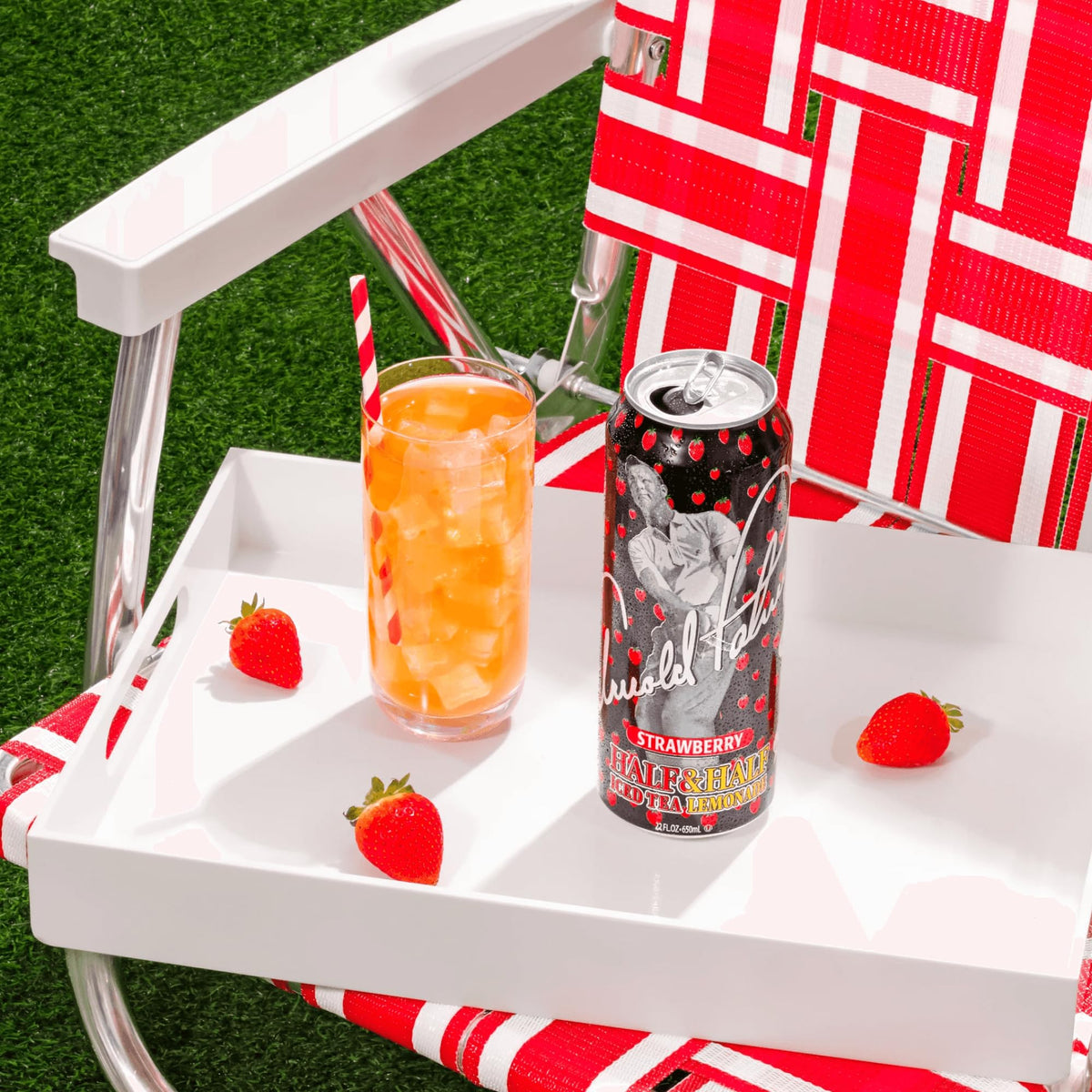 Arizona Arnold Palmer Strawberry Half & Half 22 oz big can on display.