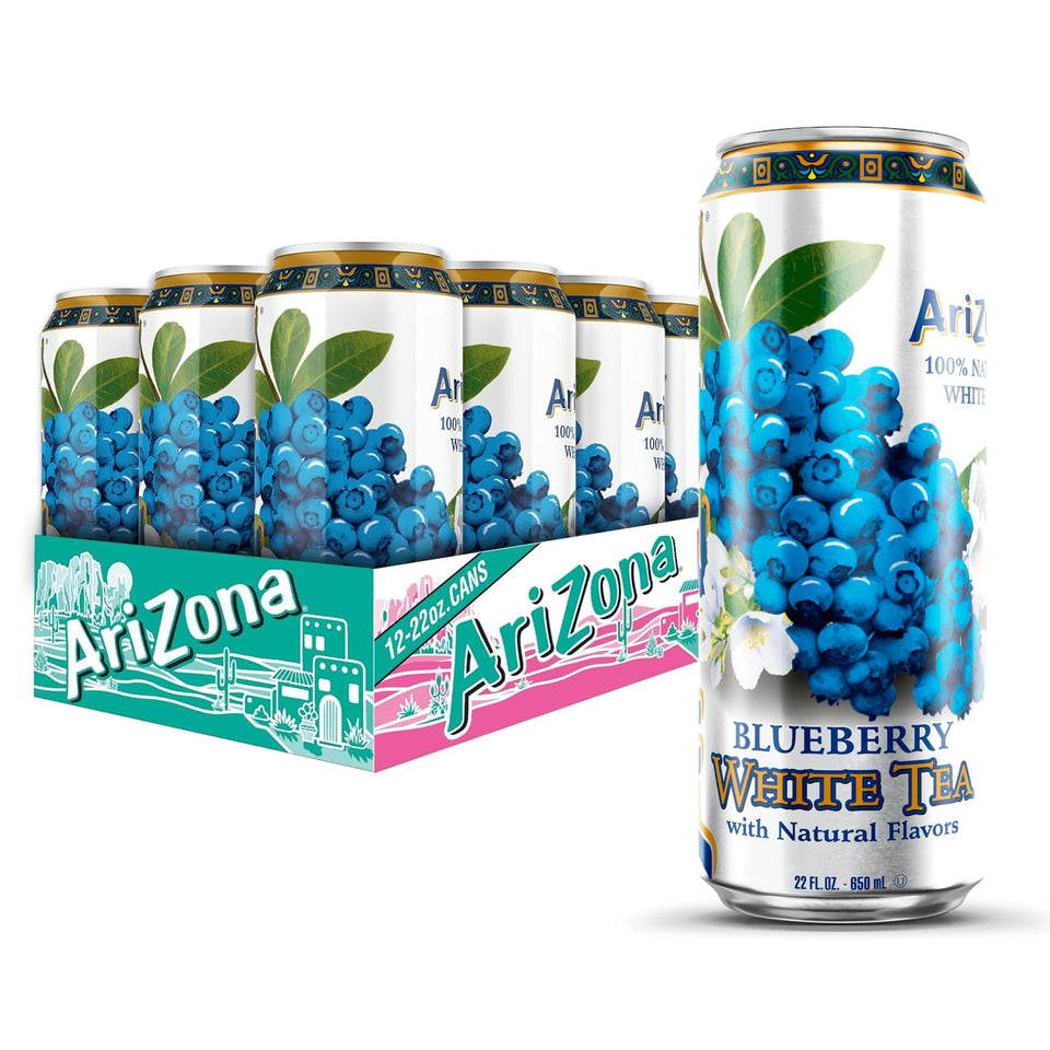 AriZona Blueberry White Tea big can on ice for a crisp refreshment