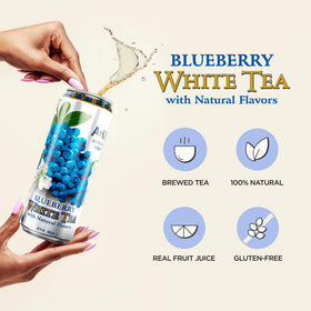 AriZona Blueberry White Tea can with visible blueberries for fruity aroma