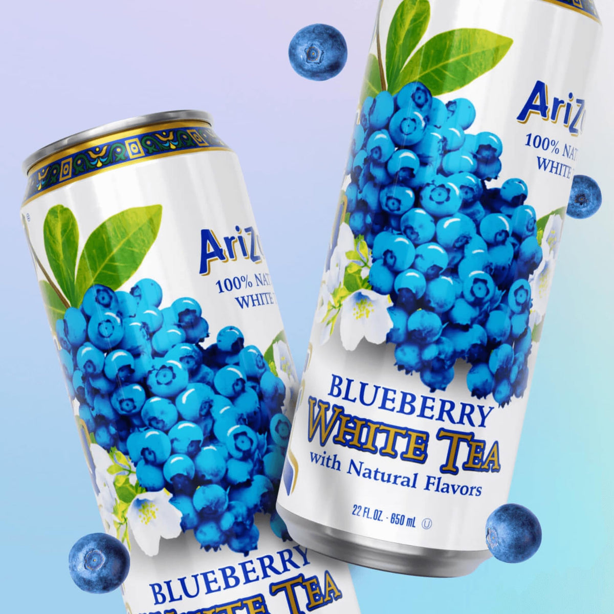 AriZona Blueberry White Tea can showing pear notes for a balanced finish
