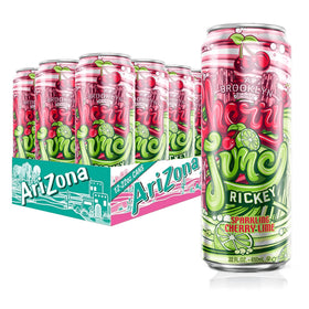 AriZona Cherry Lime Rickey bottle pour showing citrus-berry sparkle and refreshment.