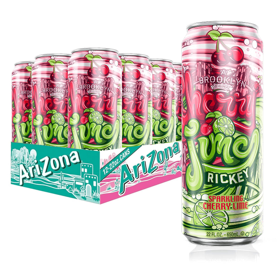 AriZona Cherry Lime Rickey bottle pour showing citrus-berry sparkle and refreshment.