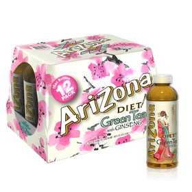 AriZona Diet Green Tea 12-pack front view shows a crisp, refreshing beverage.