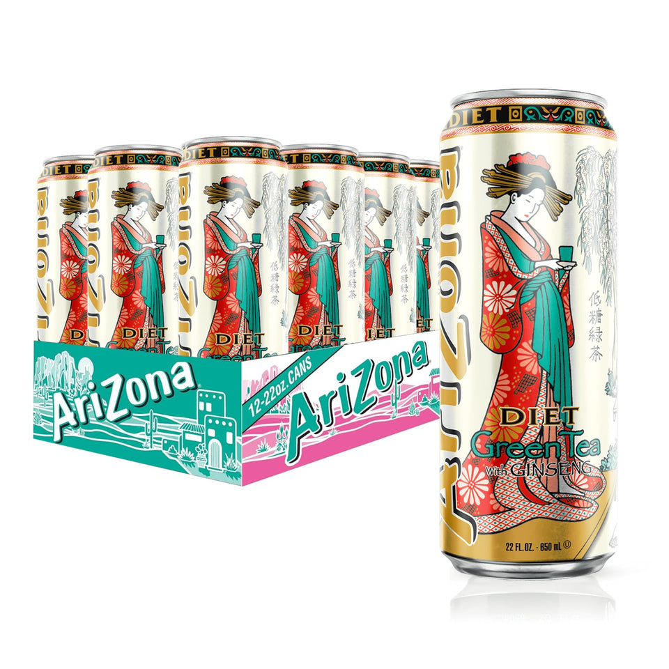 AriZona Diet Green Tea bottle shows 22 oz size for on the go refreshment