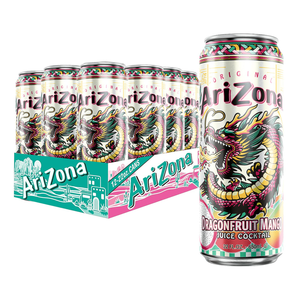 AriZona Dragon Fruit Mango big can with bold art, ideal for gatherings.