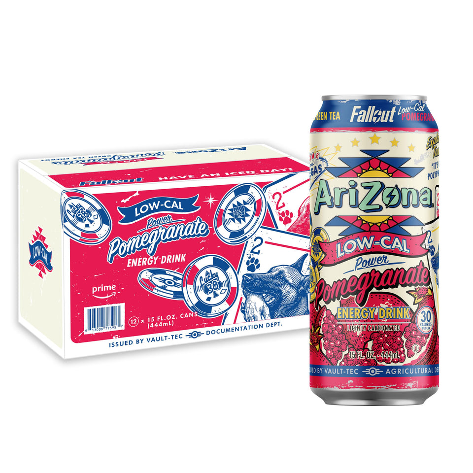 Arizona AriZona Fallout low-calorie pomegranate green tea can offers a refreshing energy boost.