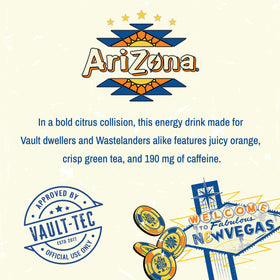AriZona Fallout orange green tea energy drink can on a surface ideal for on-the-go refueling.