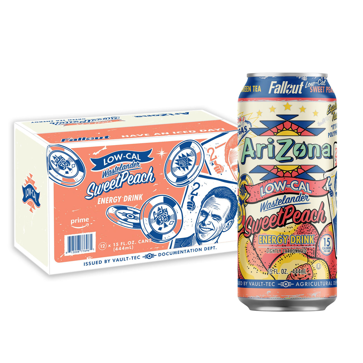 Arizona Fallout 12 pack can set featuring low calorie peach green tea for a brisk energy boost