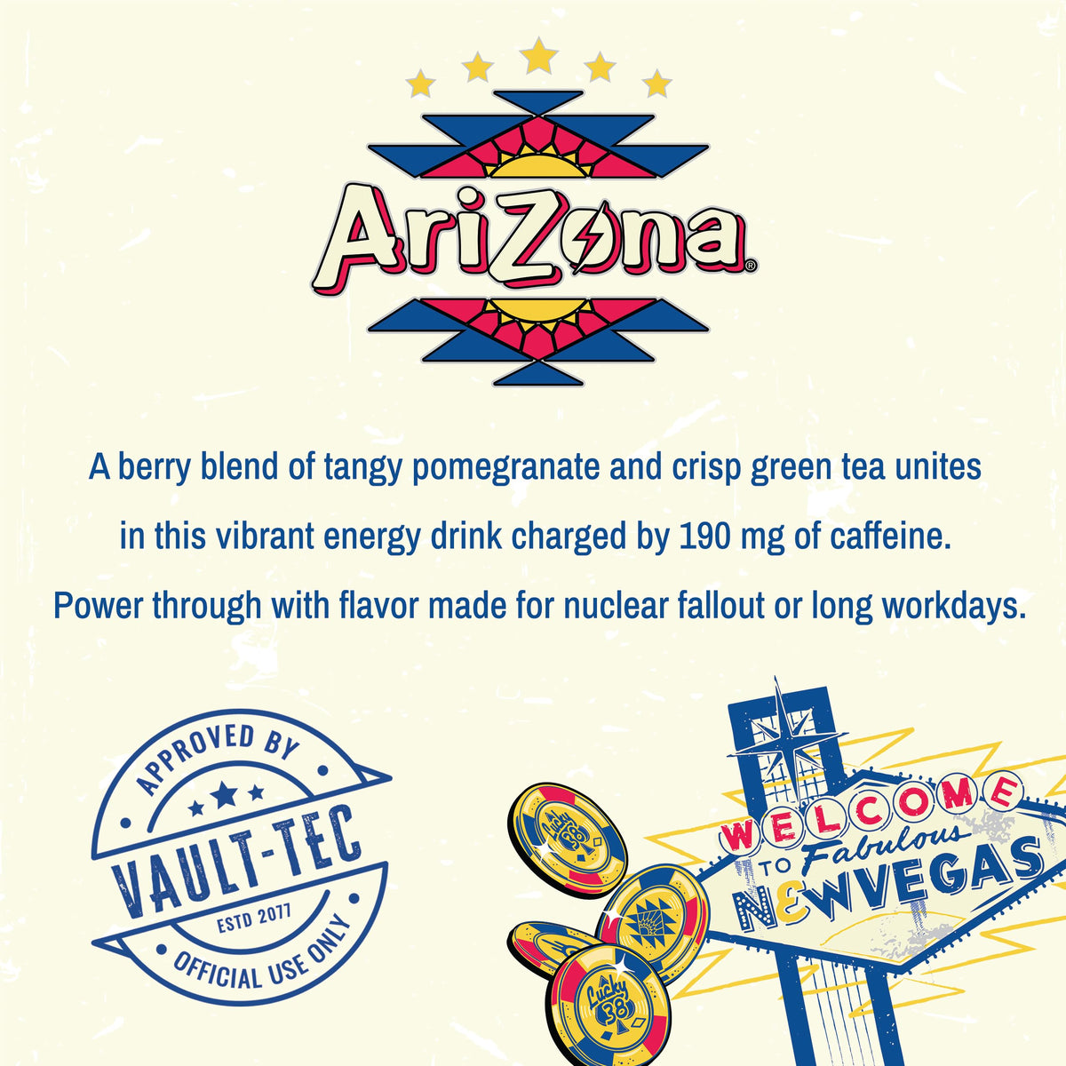 Arizona Fallout 12-pack can on shelf highlighting vibrant label and ready-for-share energy