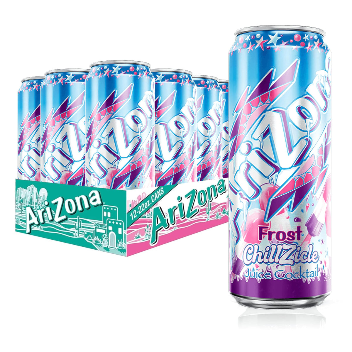 Arizona Frost ChillZicle can front view, a refreshing berry blend for hot days.