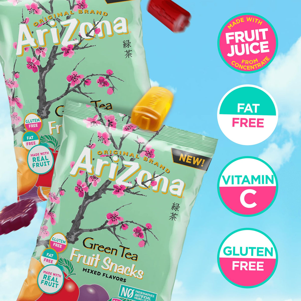 Arizona Green Tea Fruit Snacks Apple bag—crisp flavor for lunchboxes.