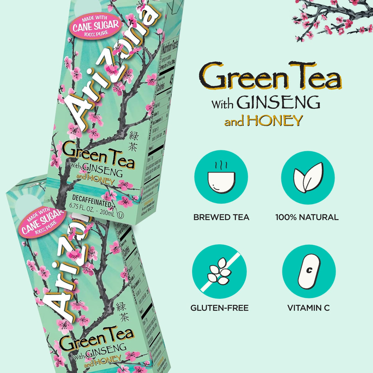 Arizona Green Tea with Ginseng and Honey being poured into a glass