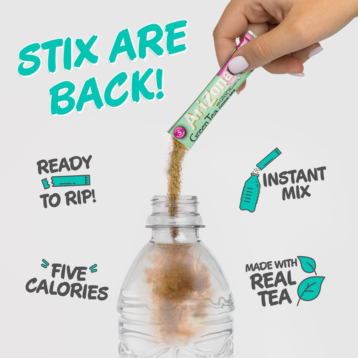 AriZona Green Tea Stix dissolved in a glass, ready to sip.