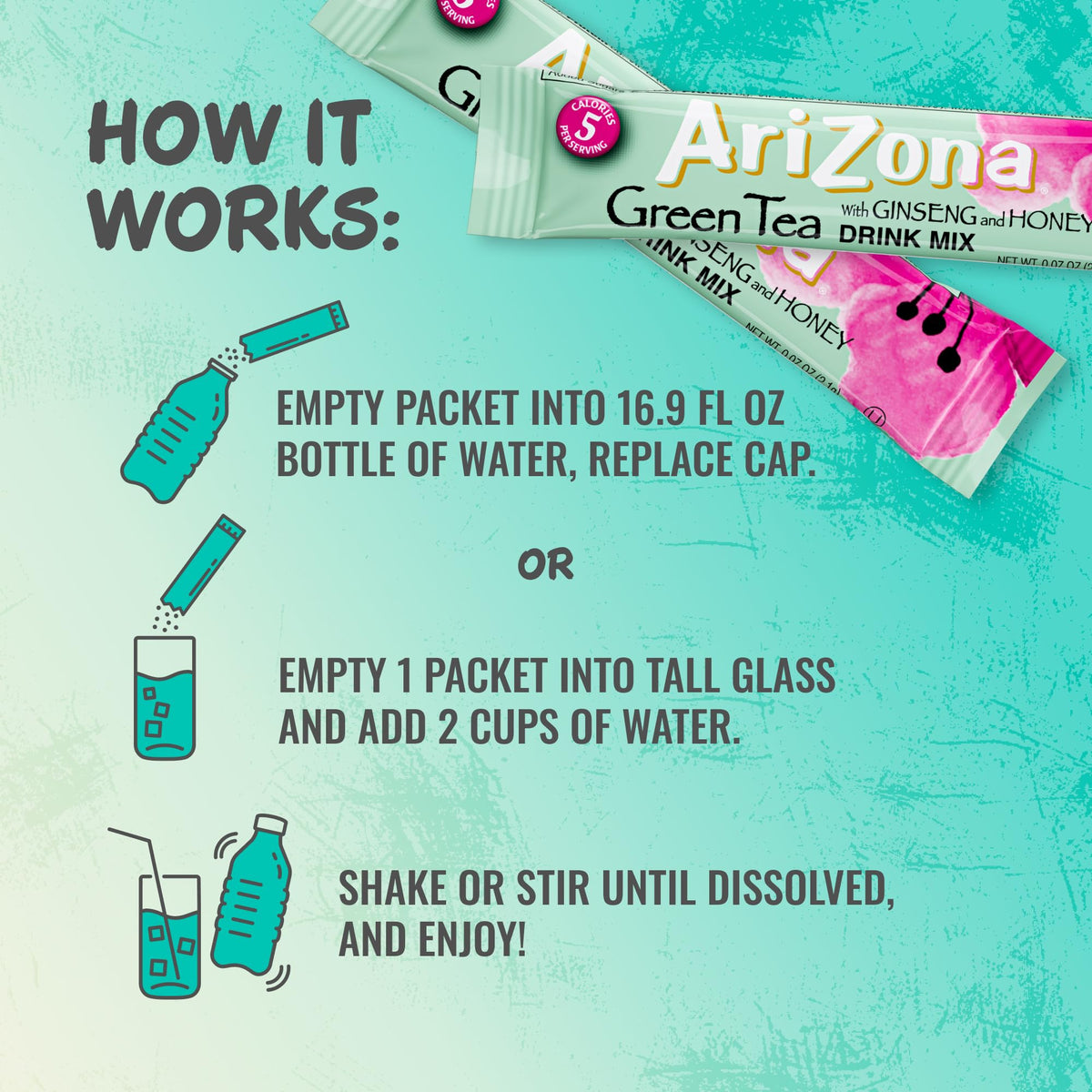 AriZona Green Tea Stix shown for travel use in car or plane.