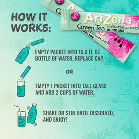 AriZona Green Tea Stix shown for travel use in car or plane.