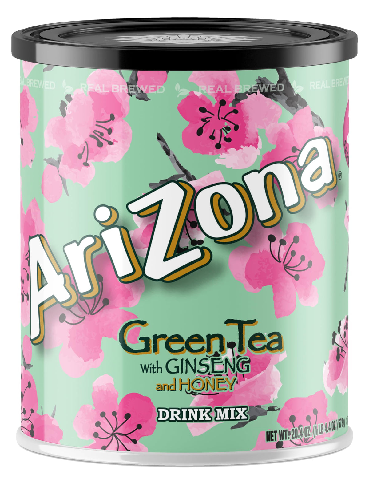 AariZona Green Tea sugar-sweetened powder canister ready for quick iced tea.