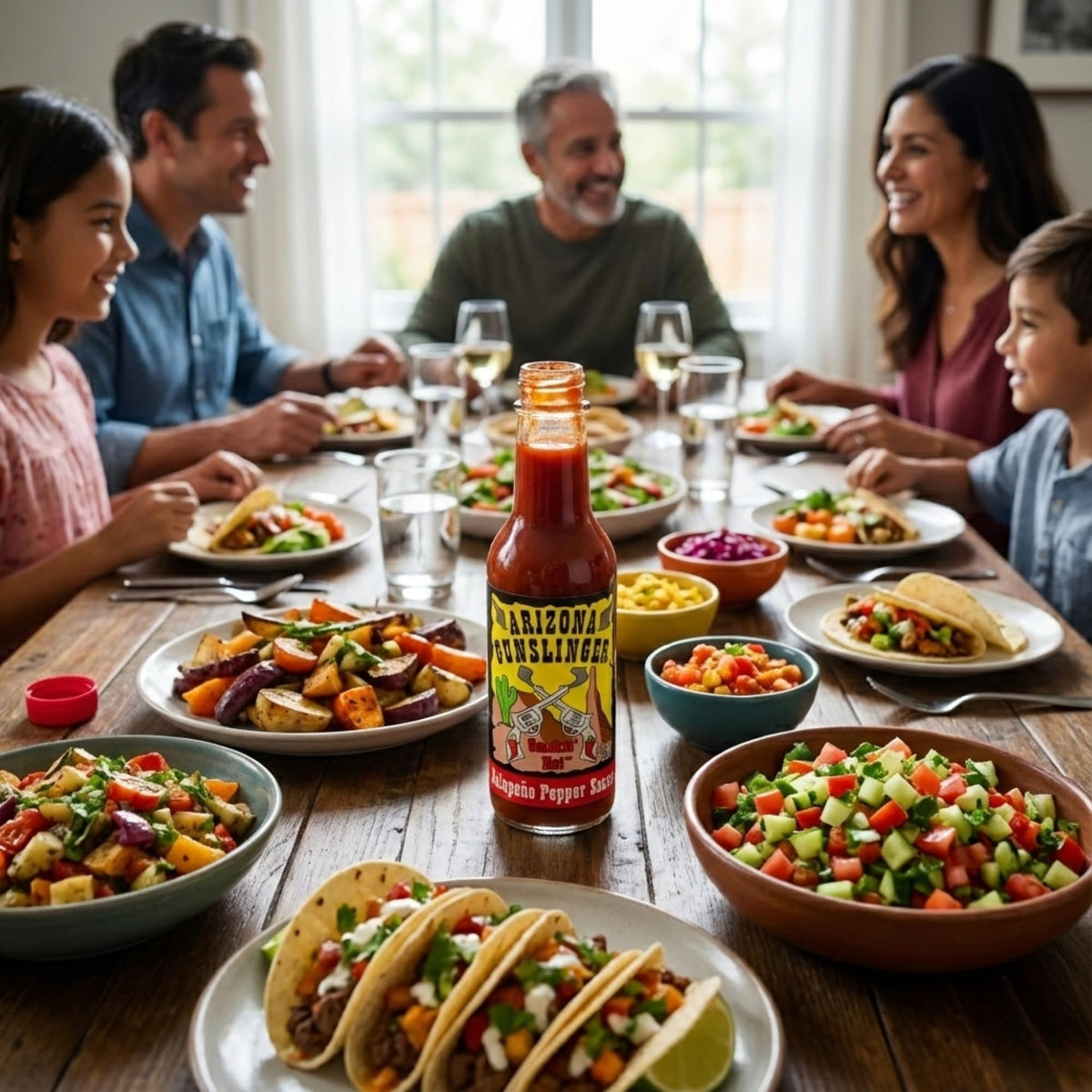 Arizona Gunslinger Smokin' Red Jalapeño Sauce triple pack supports family meals.
