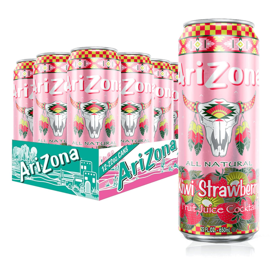 Arizona Kiwi Strawberry 22 oz big can on table, ready to refresh.