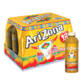 AriZona Mucho Mango bottle pour with tropical flavor, ideal for refreshing lunches.
