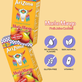 AriZona Mucho Mango juice box in a 32-pack, ideal for family snacks and game day.