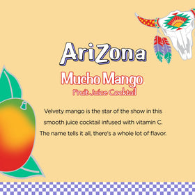 AriZona Mucho Mango glass with ice emphasizes vitamin C refreshment.
