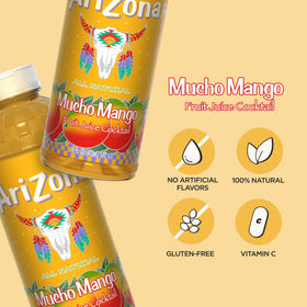 AriZona Mucho Mango label detail highlighting natural ingredients.