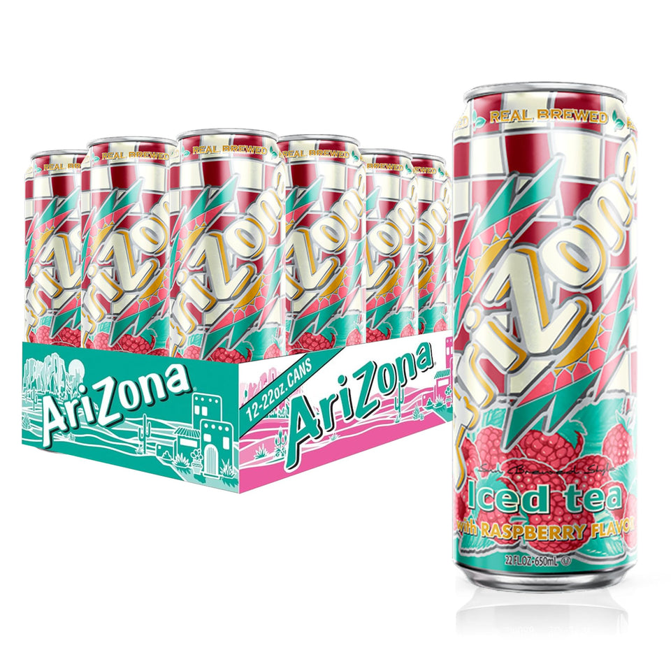 Arizona Raspberry Tea big can 22oz pack 12 for on-the-go refreshment