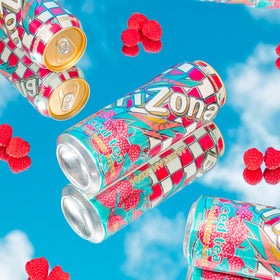 Arizona Raspberry Tea label artwork showcasing playful branding and quality
