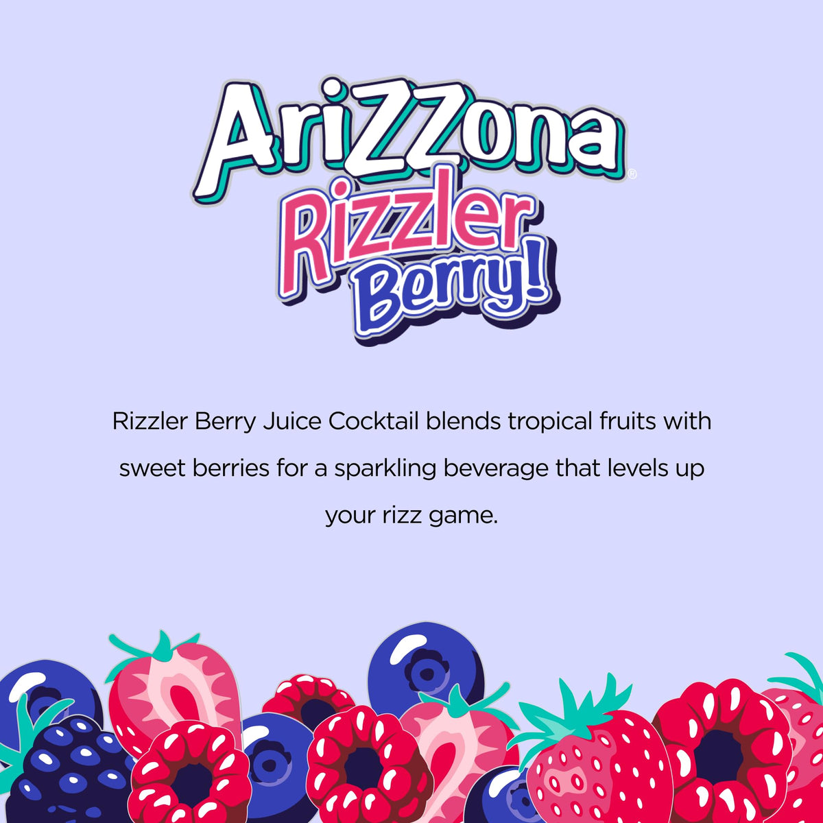 Chilled AriZona Rizzler Berry poured into a glass for a sparkling fruity pick-me-up