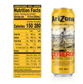 Arizona Rx Energy can close-up label highlights Panax and Guarana for workout support