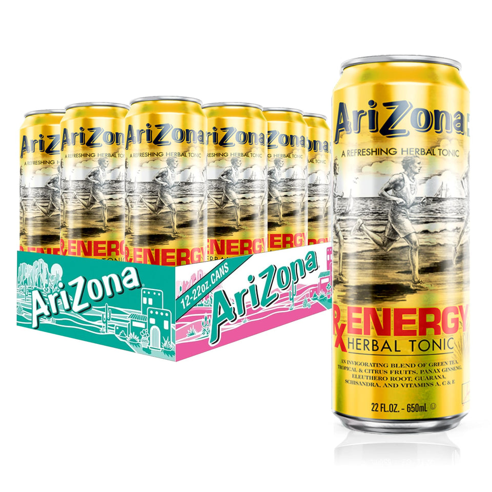 AriZona Rx Energy green tea citrus 22oz can for on-the-go energy boost