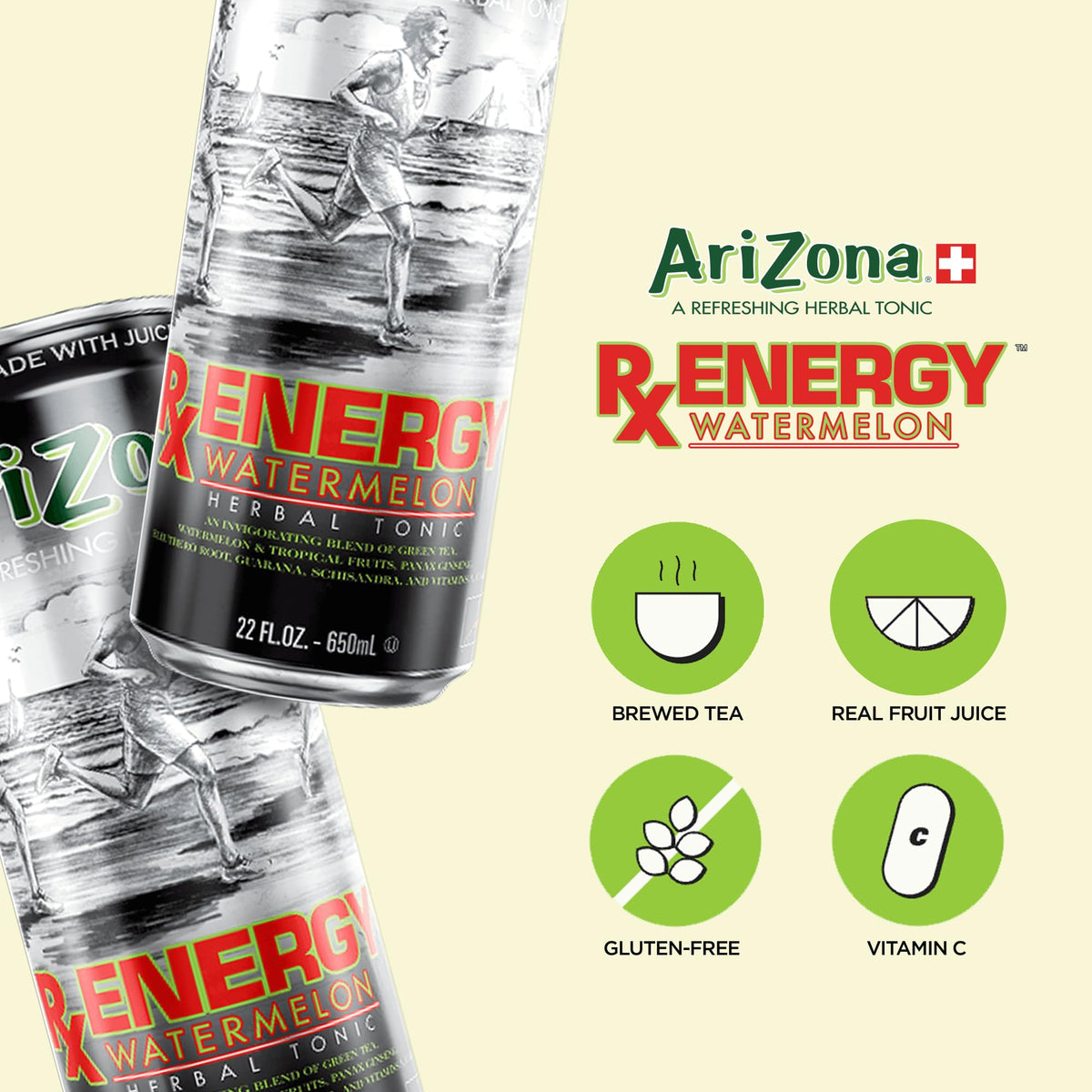 AriZona Rx Energy Watermelon can side view with nutrition panel for convenient 22 oz serving
