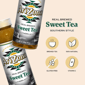 Poured AriZona Sweet Tea into a glass for a refreshing break.