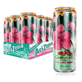 An AriZona Spicy Green Tea with Mike's Hot Honey pack on display, bold refreshment for a break