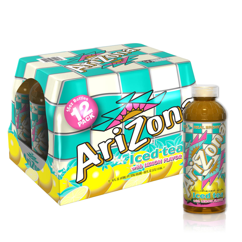 Arizona Tea premium lemon bottle, side view, ready to chill for a refreshing moment.