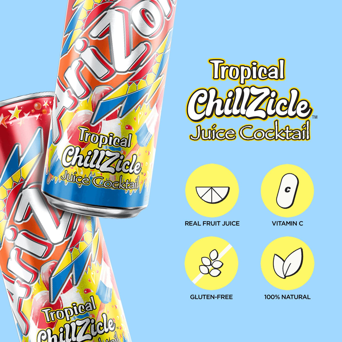 Arizona Tropical ChillZicle pour into glass shows tropical juice mix