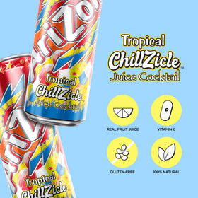 Arizona Tropical ChillZicle pour into glass shows tropical juice mix