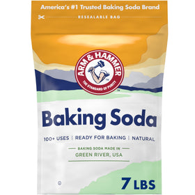 Arm & Hammer baking soda in a 7 lb bag for bulk baking and multi-use tasks.