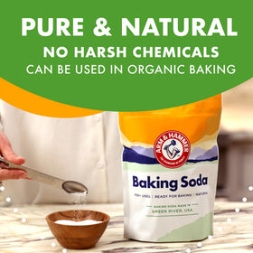 Pure and natural Arm & Hammer baking soda ideal for fluffy baked goods.