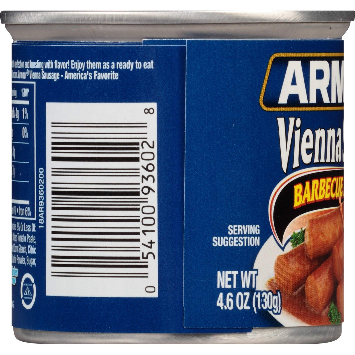 Cans on shelf: Armour Star barbecue Vienna sausage for quick, savory snacks.